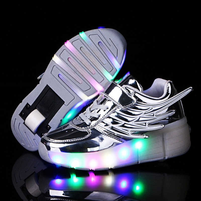 Amazon AliExpress Supply Luminous Heelys Single Wheel Skate Shoes Double Wheel Skates Wings Light Shoes K02