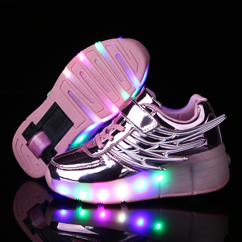 Amazon AliExpress Supply Luminous Heelys Single Wheel Skate Shoes Double Wheel Skates Wings Light Shoes K02
