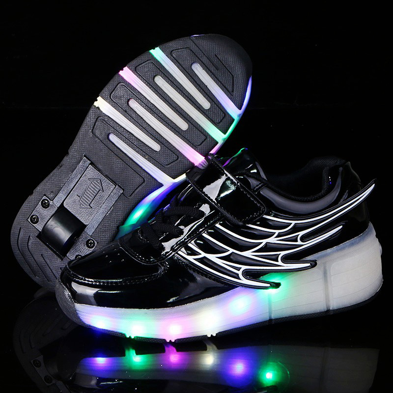 Amazon AliExpress Supply Luminous Heelys Single Wheel Skate Shoes Double Wheel Skates Wings Light Shoes K02
