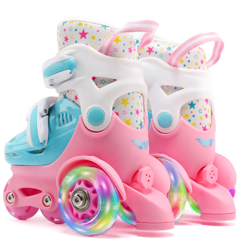 Factory Supply and Marketing One Piece Dropshipping Children the Skating Shoes Full Flash Set Skates Beginner Pulley Roller Skates