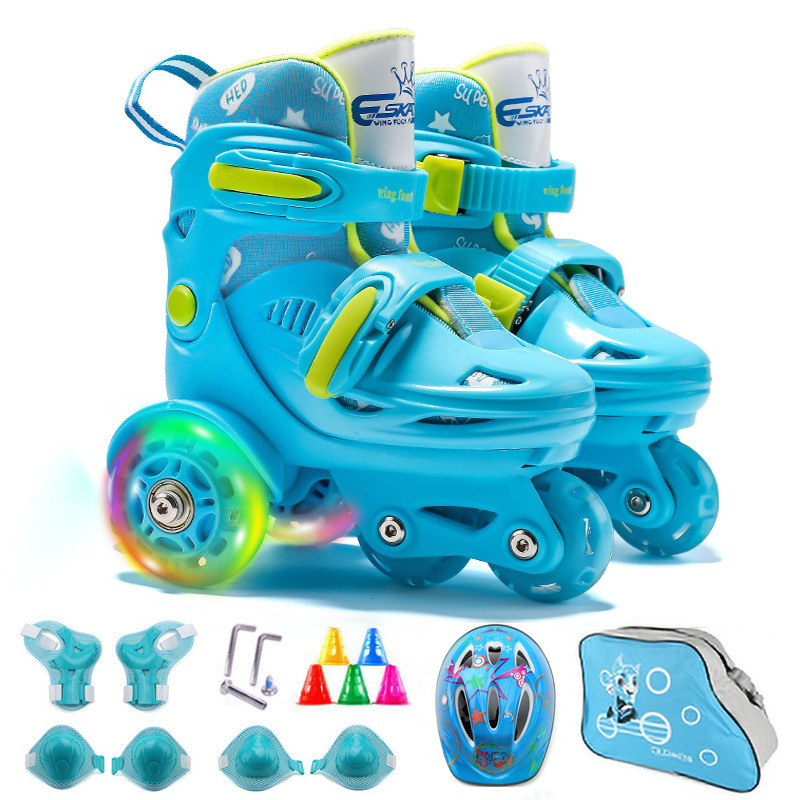 Factory Supply and Marketing One Piece Dropshipping Children the Skating Shoes Full Flash Set Skates Beginner Pulley Roller Skates