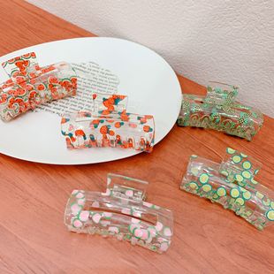 Cross-Border Simple Spring and Summer Transparent Barrettes Cute Fruit Printed Grip Large Geometric Acrylic Shark Clip Wholesale