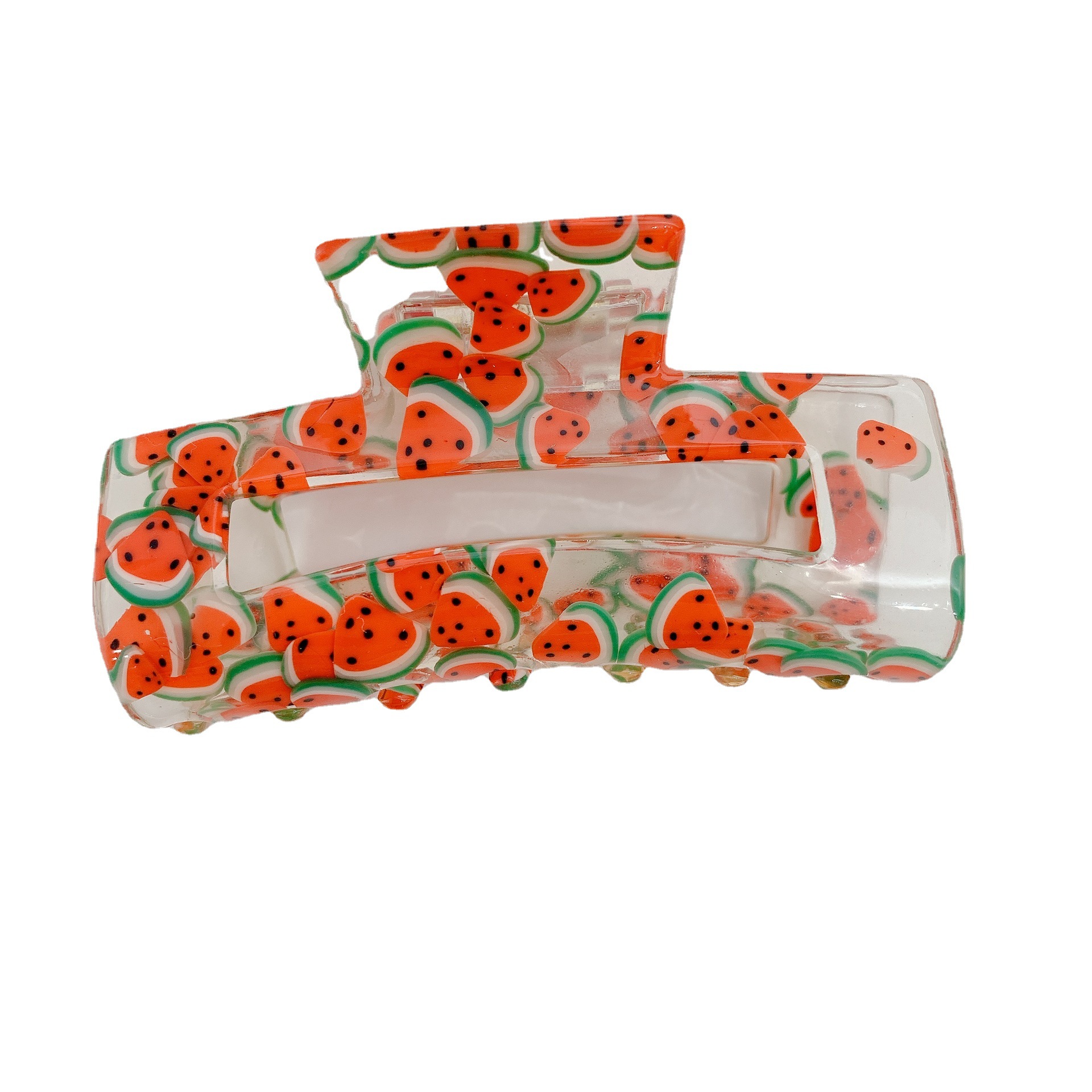 Cross-Border Simple Spring and Summer Transparent Barrettes Cute Fruit Printed Grip Large Geometric Acrylic Shark Clip Wholesale