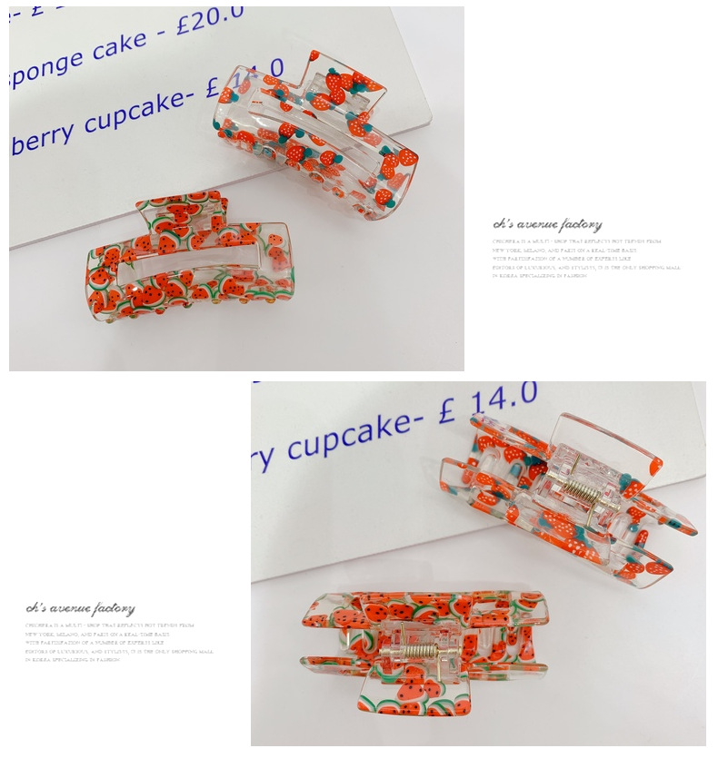 Cross-Border Simple Spring and Summer Transparent Barrettes Cute Fruit Printed Grip Large Geometric Acrylic Shark Clip Wholesale