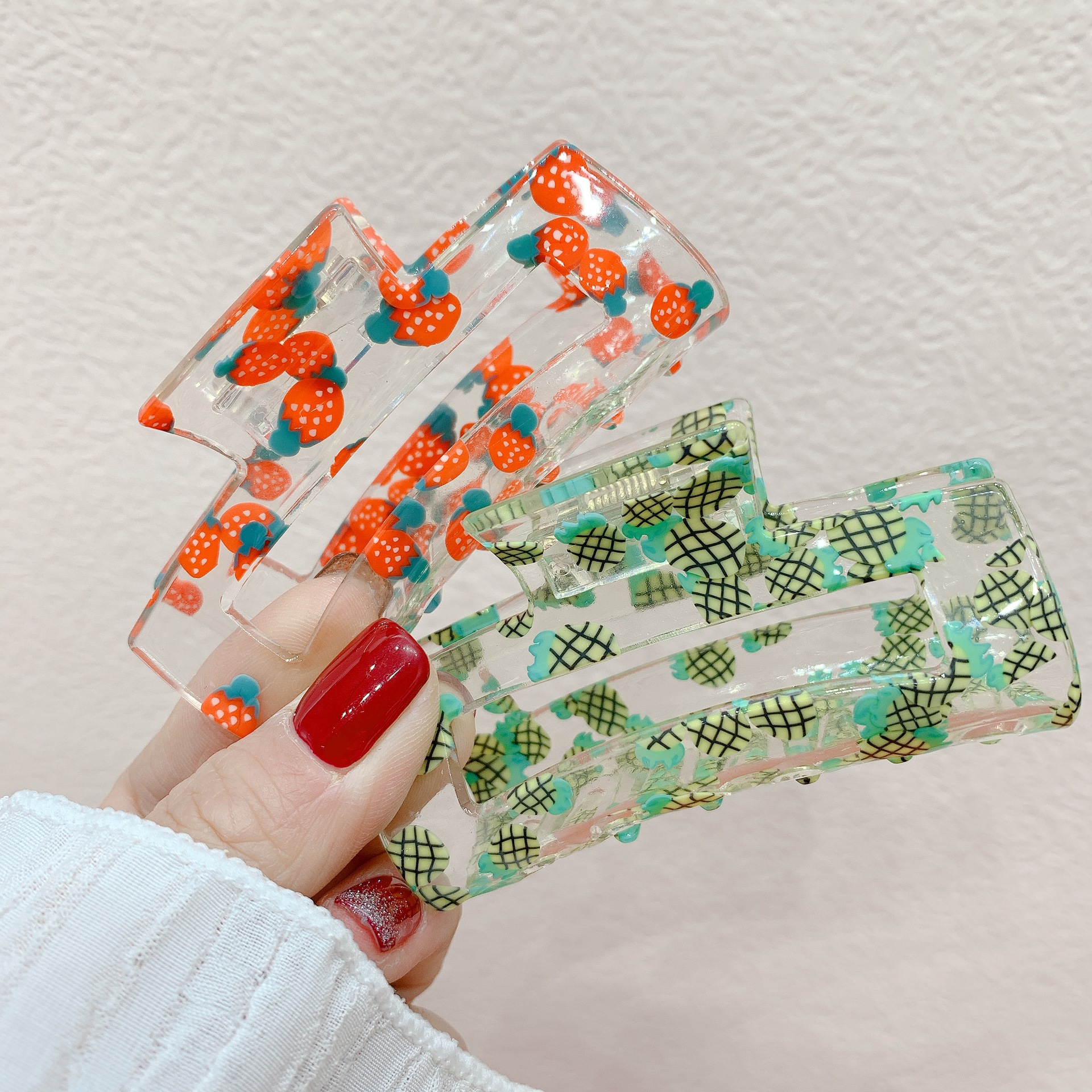 Cross-Border Simple Spring and Summer Transparent Barrettes Cute Fruit Printed Grip Large Geometric Acrylic Shark Clip Wholesale