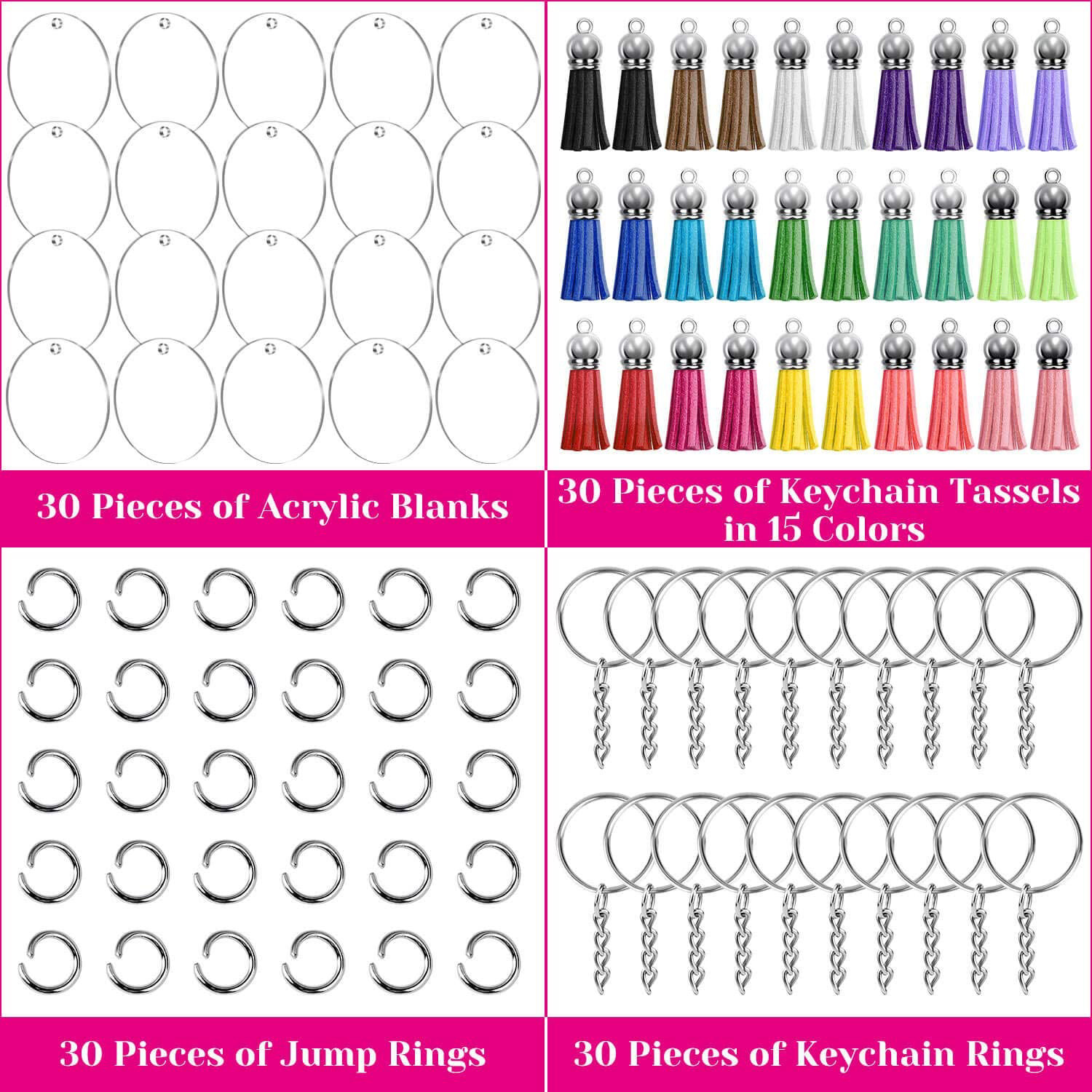 Creative Cross-Border DIY Crafts Multi-Color Tassel Pendant round Acrylic Key Chain Blank Pendant Set Wholesale