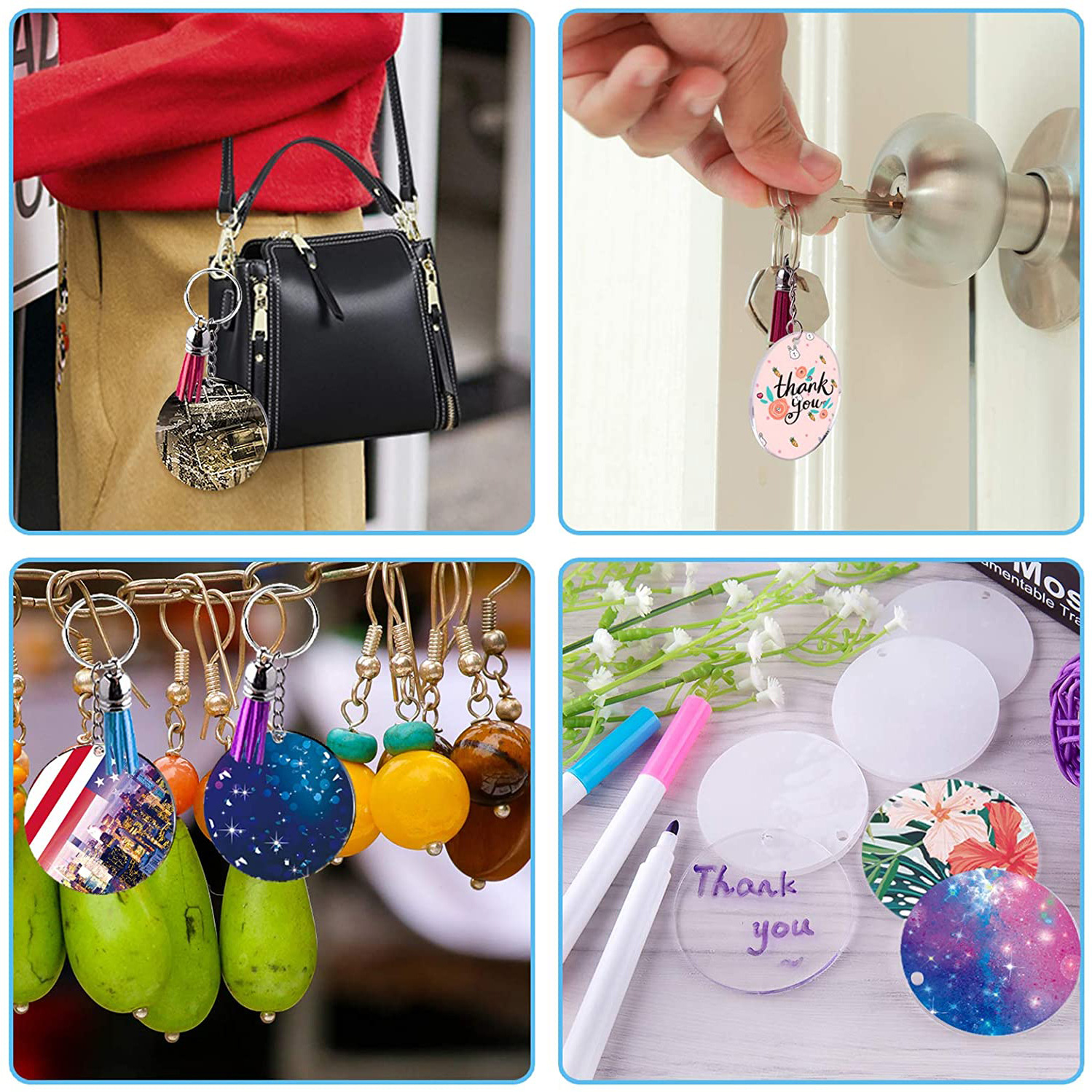 Creative Cross-Border DIY Crafts Multi-Color Tassel Pendant round Acrylic Key Chain Blank Pendant Set Wholesale Creative Cross-Border DIY Crafts Multi-Color Tassel Pendant round Acrylic Key Chain Blank Pendant Set Wholesale
