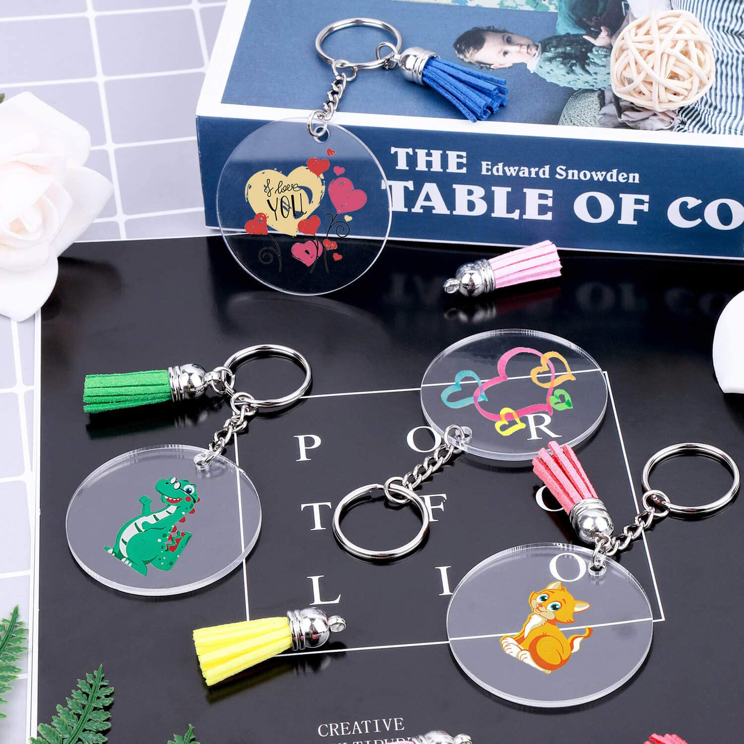 Creative Cross-Border DIY Crafts Multi-Color Tassel Pendant round Acrylic Key Chain Blank Pendant Set Wholesale Creative Cross-Border DIY Crafts Multi-Color Tassel Pendant round Acrylic Key Chain Blank Pendant Set Wholesale