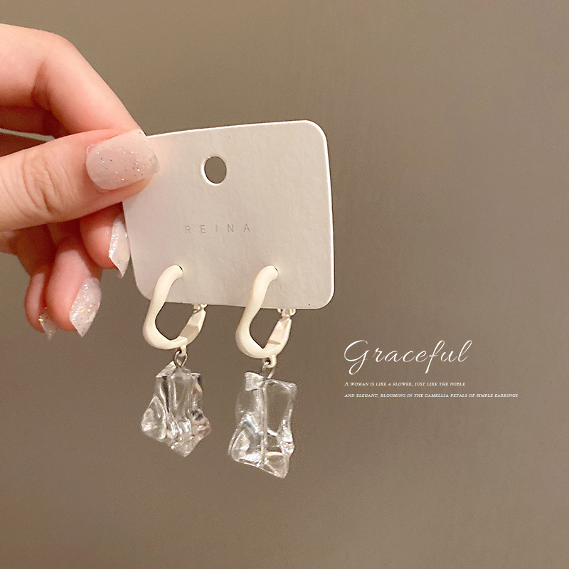 925 Silver Needle Korean Irregular Transparent Acrylic Earrings Ins Style Baroque Special-Interest Design Ear Clips Earrings Women