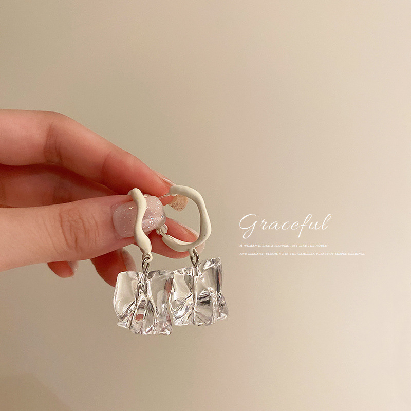 925 Silver Needle Korean Irregular Transparent Acrylic Earrings Ins Style Baroque Special-Interest Design Ear Clips Earrings Women