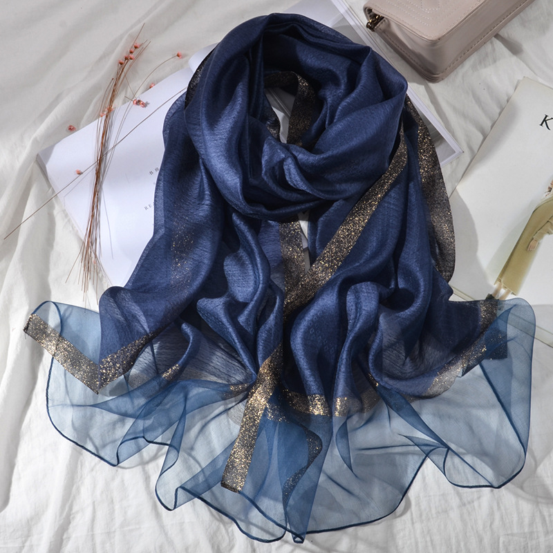 New Korean Style Pure Color Silk Acrylic Scarf Women&#039;s Long Scarf Gold Sequined Scarf Summer Sunscreen Shawl