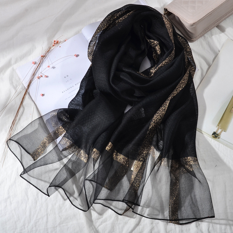 New Korean Style Pure Color Silk Acrylic Scarf Women's Long Scarf Gold Sequined Scarf Summer Sunscreen Shawl New Korean Style Pure Color Silk Acrylic Scarf Women's Long Scarf Gold Sequined Scarf Summer Sunscreen Shawl