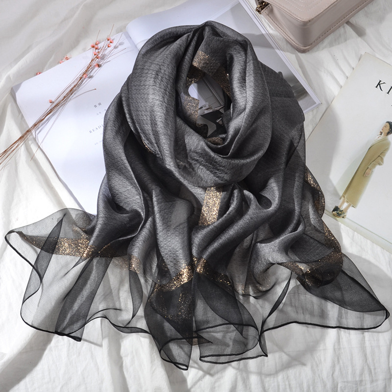 New Korean Style Pure Color Silk Acrylic Scarf Women's Long Scarf Gold Sequined Scarf Summer Sunscreen Shawl New Korean Style Pure Color Silk Acrylic Scarf Women's Long Scarf Gold Sequined Scarf Summer Sunscreen Shawl