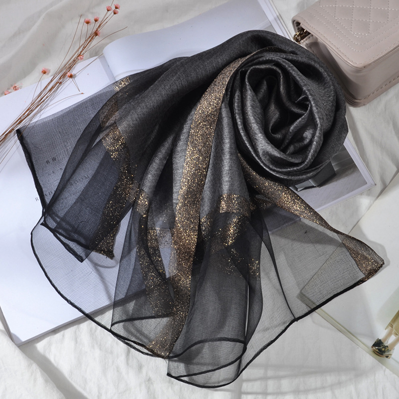 New Korean Style Pure Color Silk Acrylic Scarf Women's Long Scarf Gold Sequined Scarf Summer Sunscreen Shawl New Korean Style Pure Color Silk Acrylic Scarf Women's Long Scarf Gold Sequined Scarf Summer Sunscreen Shawl