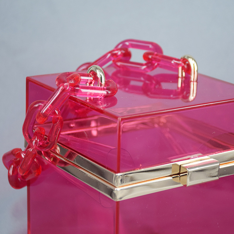 Cross-Border Transparent Square Box Acrylic Bag Women&#039;s European and American Fashion Resin Chain Gel Bag Crossbody Portable Small Square Bag