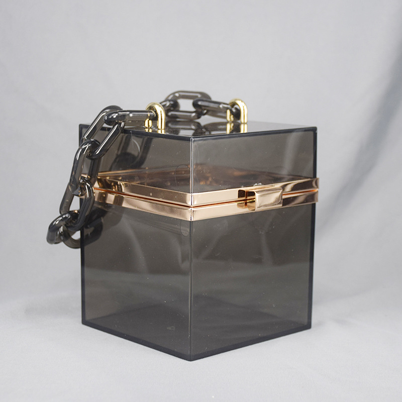 Cross-Border Transparent Square Box Acrylic Bag Women&#039;s European and American Fashion Resin Chain Gel Bag Crossbody Portable Small Square Bag