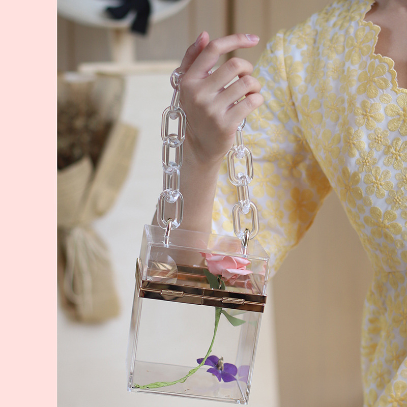 Cross-Border Transparent Square Box Acrylic Bag Women's European and American Fashion Resin Chain Gel Bag Crossbody Portable Small Square Bag Cross-Border Transparent Square Box Acrylic Bag Women's European and American Fashion Resin Chain Gel Bag Crossbody Portable Small Square Bag