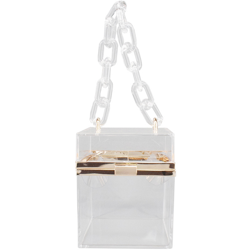 Cross-Border Transparent Square Box Acrylic Bag Women&#039;s European and American Fashion Resin Chain Gel Bag Crossbody Portable Small Square Bag