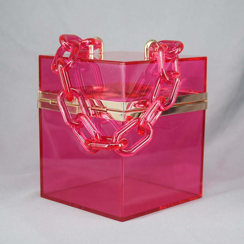 Cross-Border Transparent Square Box Acrylic Bag Women's European and American Fashion Resin Chain Gel Bag Crossbody Portable Small Square Bag Cross-Border Transparent Square Box Acrylic Bag Women's European and American Fashion Resin Chain Gel Bag Crossbody Portable Small Square Bag