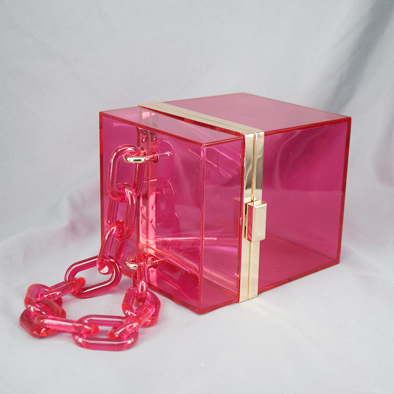 Cross-Border Transparent Square Box Acrylic Bag Women's European and American Fashion Resin Chain Gel Bag Crossbody Portable Small Square Bag Cross-Border Transparent Square Box Acrylic Bag Women's European and American Fashion Resin Chain Gel Bag Crossbody Portable Small Square Bag