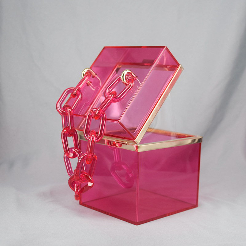 Cross-Border Transparent Square Box Acrylic Bag Women's European and American Fashion Resin Chain Gel Bag Crossbody Portable Small Square Bag Cross-Border Transparent Square Box Acrylic Bag Women's European and American Fashion Resin Chain Gel Bag Crossbody Portable Small Square Bag