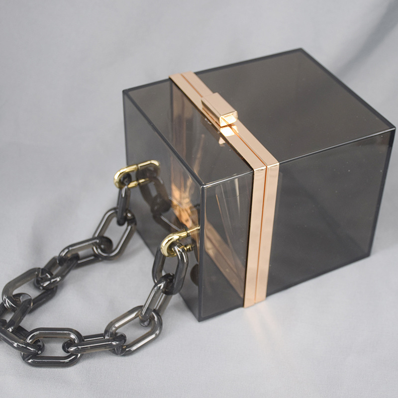 Cross-Border Transparent Square Box Acrylic Bag Women's European and American Fashion Resin Chain Gel Bag Crossbody Portable Small Square Bag Cross-Border Transparent Square Box Acrylic Bag Women's European and American Fashion Resin Chain Gel Bag Crossbody Portable Small Square Bag
