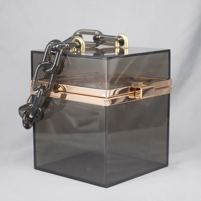 Cross-Border Transparent Square Box Acrylic Bag Women's European and American Fashion Resin Chain Gel Bag Crossbody Portable Small Square Bag Cross-Border Transparent Square Box Acrylic Bag Women's European and American Fashion Resin Chain Gel Bag Crossbody Portable Small Square Bag