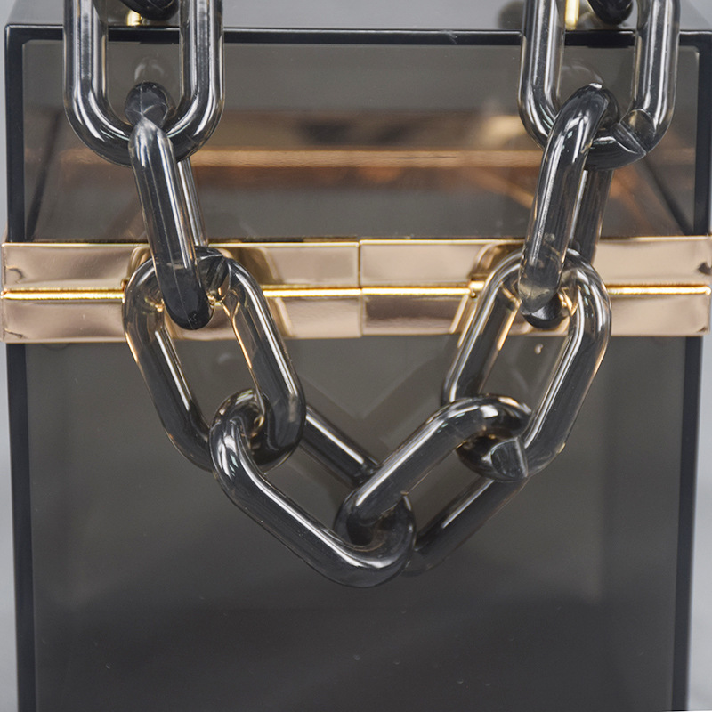 Cross-Border Transparent Square Box Acrylic Bag Women's European and American Fashion Resin Chain Gel Bag Crossbody Portable Small Square Bag Cross-Border Transparent Square Box Acrylic Bag Women's European and American Fashion Resin Chain Gel Bag Crossbody Portable Small Square Bag