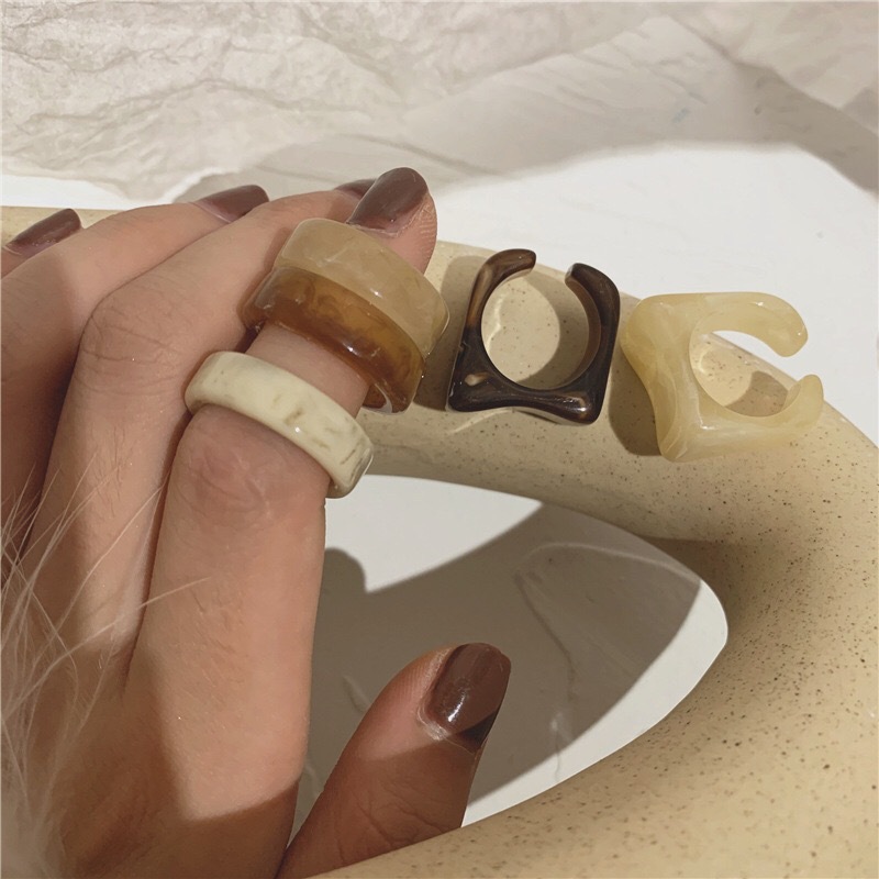 Japanese and Korean Niche Normcore Bag Ins Style Resin Acrylic Amber Blooming Personality Modeling Ring Rings Mori Girl Series