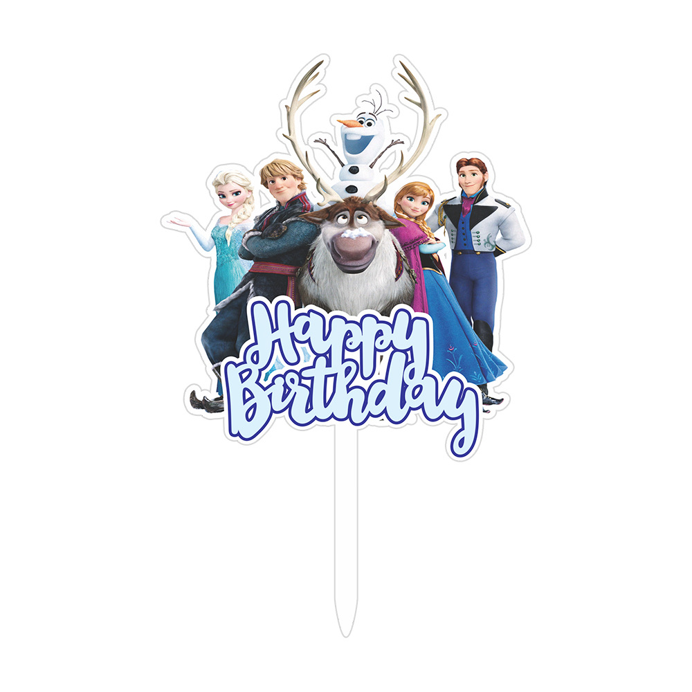 Cake Inserting Card Acrylic Color Printing Cartoon Princess Series Happy Birthday Party Gathering Baking Cake Decorations