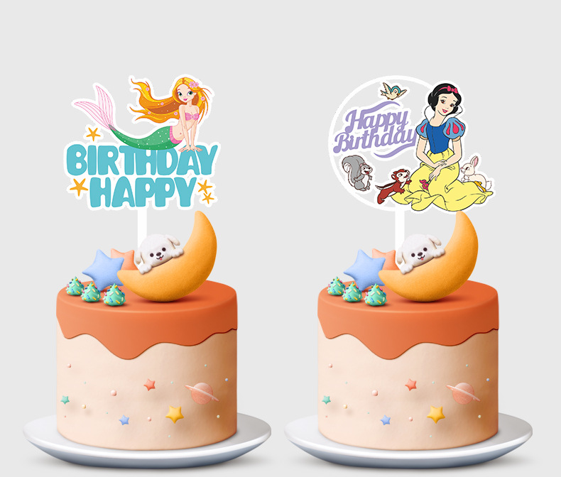 Cake Inserting Card Acrylic Color Printing Cartoon Princess Series Happy Birthday Party Gathering Baking Cake Decorations Cake Inserting Card Acrylic Color Printing Cartoon Princess Series Happy Birthday Party Gathering Baking Cake Decorations