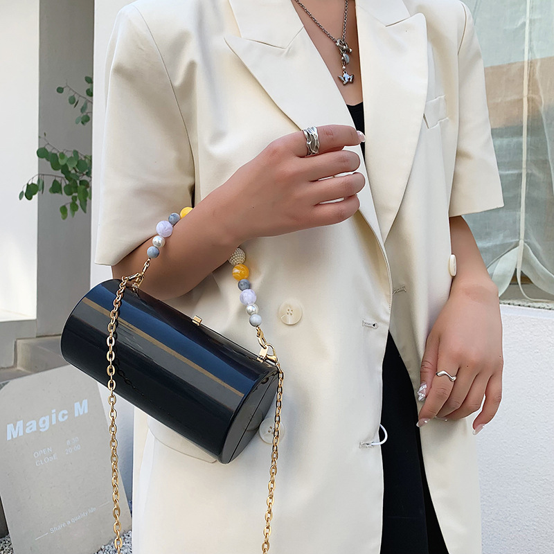 Cute Acrylic Chain Chanel-Style Pearl Hand round Bag 2021 New One-Shoulder Crossbody Transparent Jelly Pack