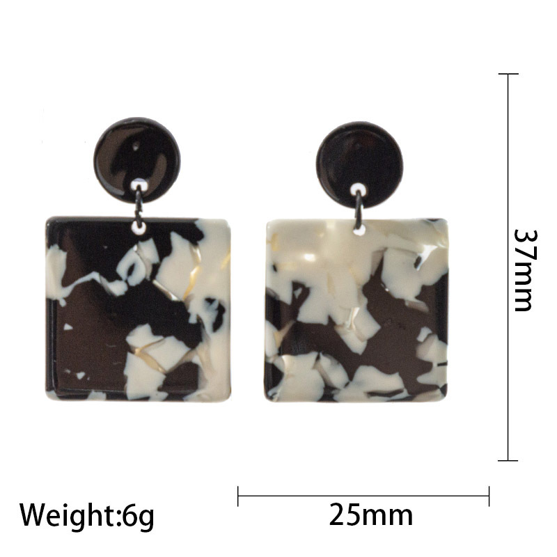 Acrylic Marbling Rectangular Earrings Temperamental Cold Style Cows Pattern Ear Rings European and American Vintage Earrings