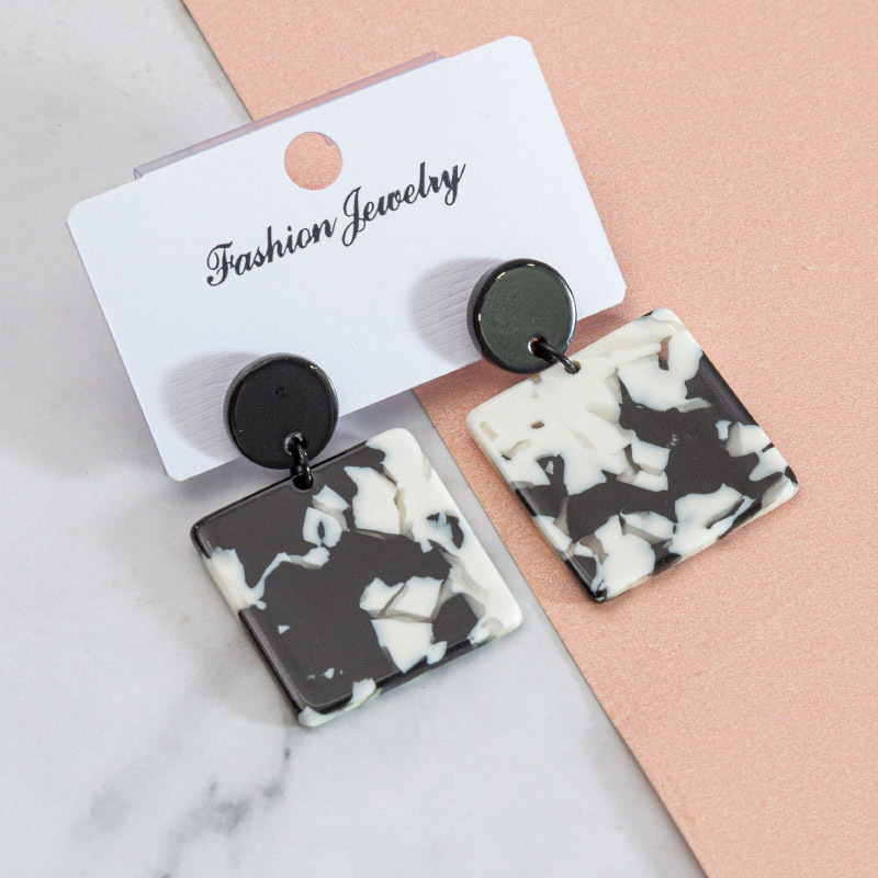Acrylic Marbling Rectangular Earrings Temperamental Cold Style Cows Pattern Ear Rings European and American Vintage Earrings