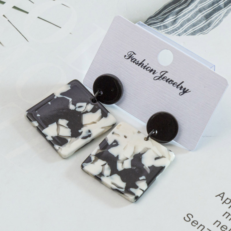 Acrylic Marbling Rectangular Earrings Temperamental Cold Style Cows Pattern Ear Rings European and American Vintage Earrings