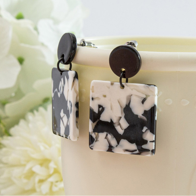Acrylic Marbling Rectangular Earrings Temperamental Cold Style Cows Pattern Ear Rings European and American Vintage Earrings