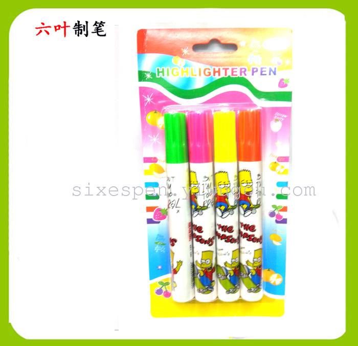 4 PCs blister card highlighter for  supermarket stationery 180 fluorescent  pen 