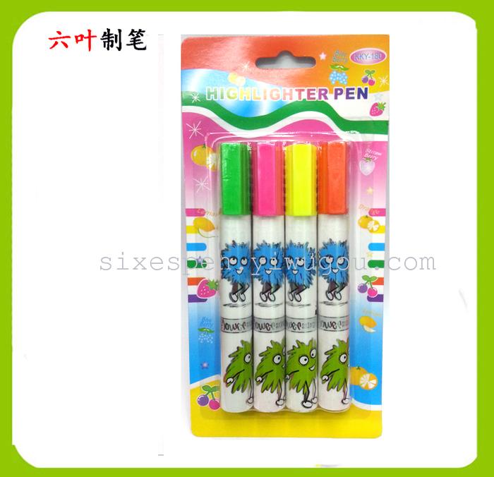 4 PCs blister card highlighter for  supermarket stationery 180 fluorescent  pen 