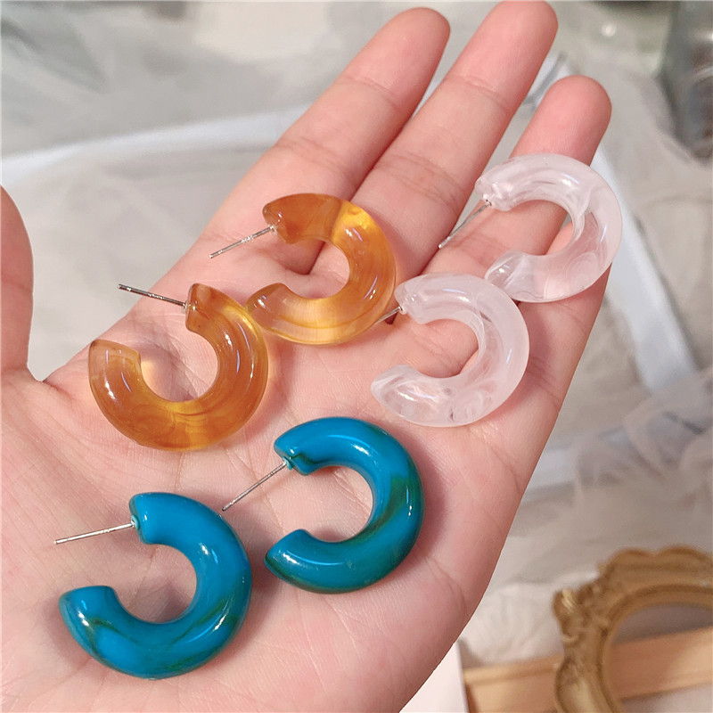 Sterling Silver Needle Fashion Temperament Acetate Acrylic Vintage Earrings Popular Exaggerated Oversized Sweet Earrings Earrings Korean Style