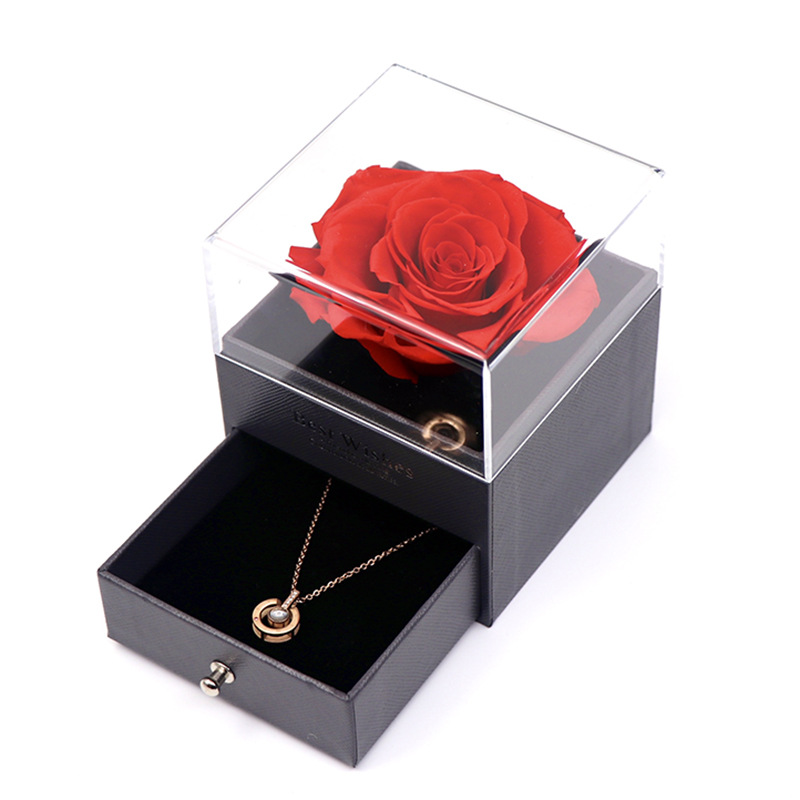 Acrylic Preserved Flower Box Cross-Border Hot Lover Women&#039;s Day Gift Eternal Rose Lipstick Necklace Gift Box
