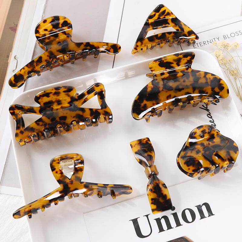 European and American Hair Accessories Women&#039;s Foreign Trade Barrettes Black and White Plaid Head Clip Updo Large Size Acetate Acrylic Grip Back Head Hair Claw