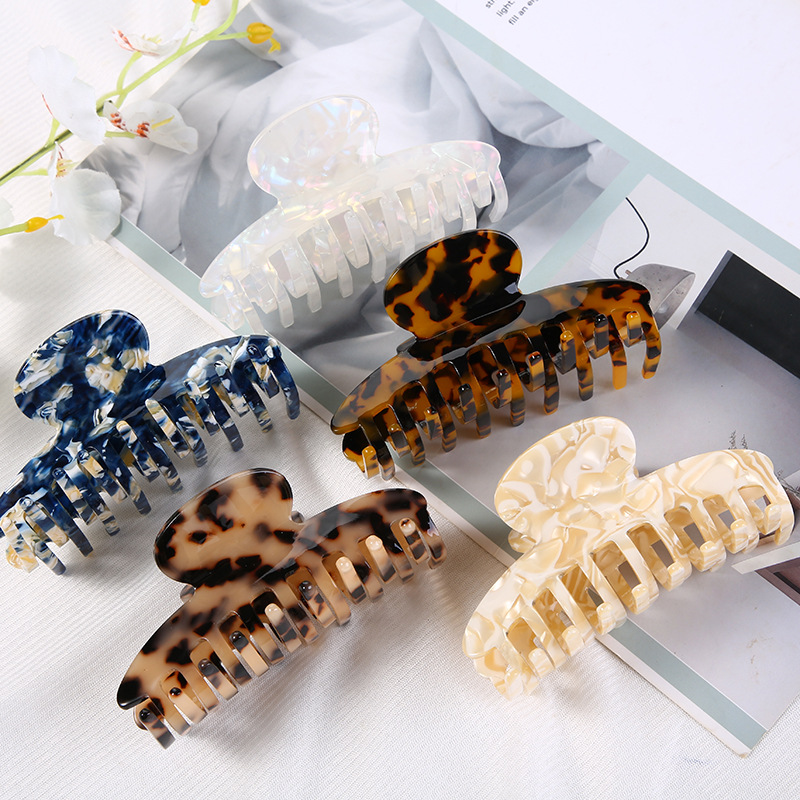 European and American Hair Accessories Women&#039;s Foreign Trade Barrettes Black and White Plaid Head Clip Updo Large Size Acetate Acrylic Grip Back Head Hair Claw
