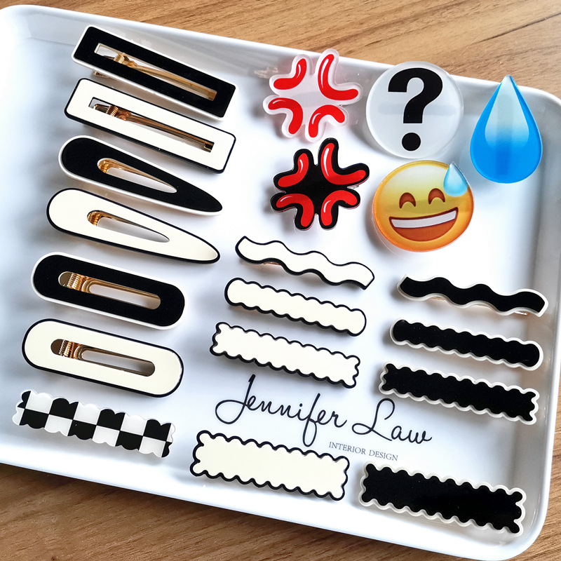 European and American Hair Accessories Women's Foreign Trade Barrettes Black and White Plaid Head Clip Updo Large Size Acetate Acrylic Grip Back Head Hair Claw