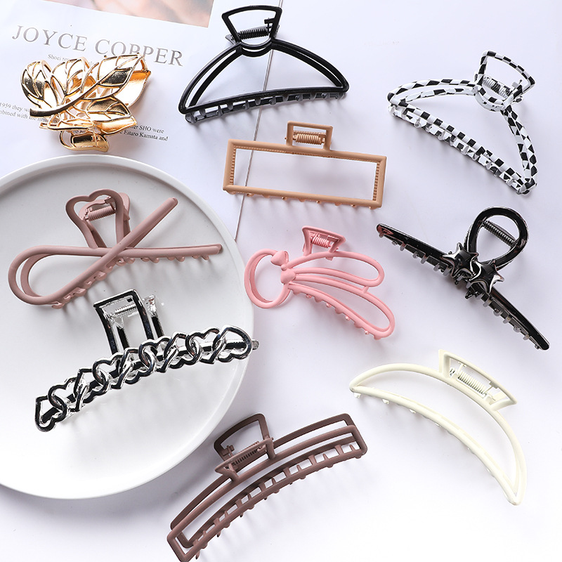 European and American Hair Accessories Women's Foreign Trade Barrettes Black and White Plaid Head Clip Updo Large Size Acetate Acrylic Grip Back Head Hair Claw