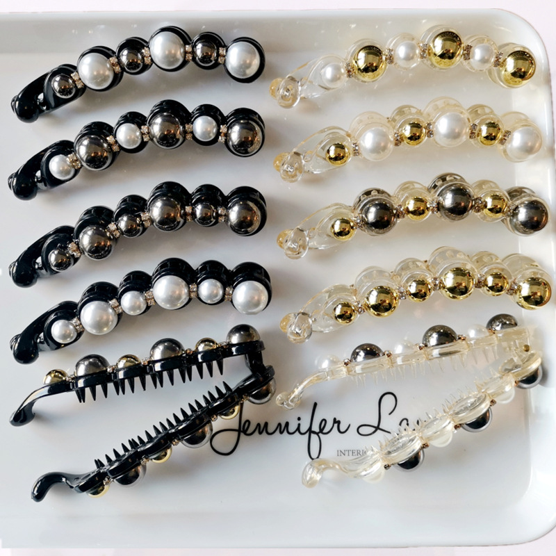 European and American Hair Accessories Women's Foreign Trade Barrettes Black and White Plaid Head Clip Updo Large Size Acetate Acrylic Grip Back Head Hair Claw