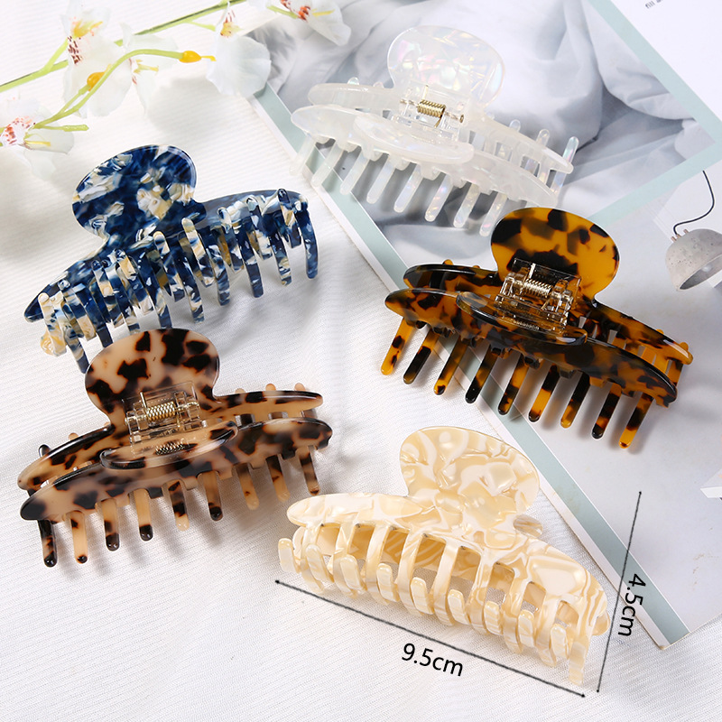 European and American Hair Accessories Women's Foreign Trade Barrettes Black and White Plaid Head Clip Updo Large Size Acetate Acrylic Grip Back Head Hair Claw