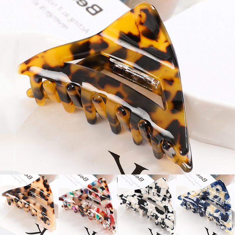 European and American Hair Accessories Women's Foreign Trade Barrettes Black and White Plaid Head Clip Updo Large Size Acetate Acrylic Grip Back Head Hair Claw
