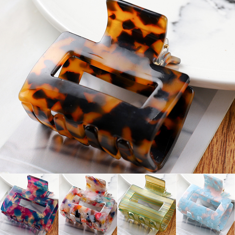 European and American Hair Accessories Women's Foreign Trade Barrettes Black and White Plaid Head Clip Updo Large Size Acetate Acrylic Grip Back Head Hair Claw