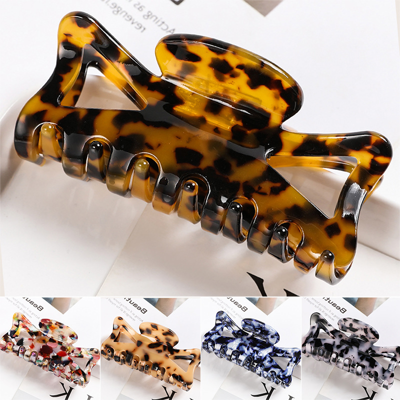 European and American Hair Accessories Women's Foreign Trade Barrettes Black and White Plaid Head Clip Updo Large Size Acetate Acrylic Grip Back Head Hair Claw