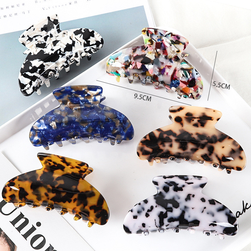 European and American Hair Accessories Women's Foreign Trade Barrettes Black and White Plaid Head Clip Updo Large Size Acetate Acrylic Grip Back Head Hair Claw